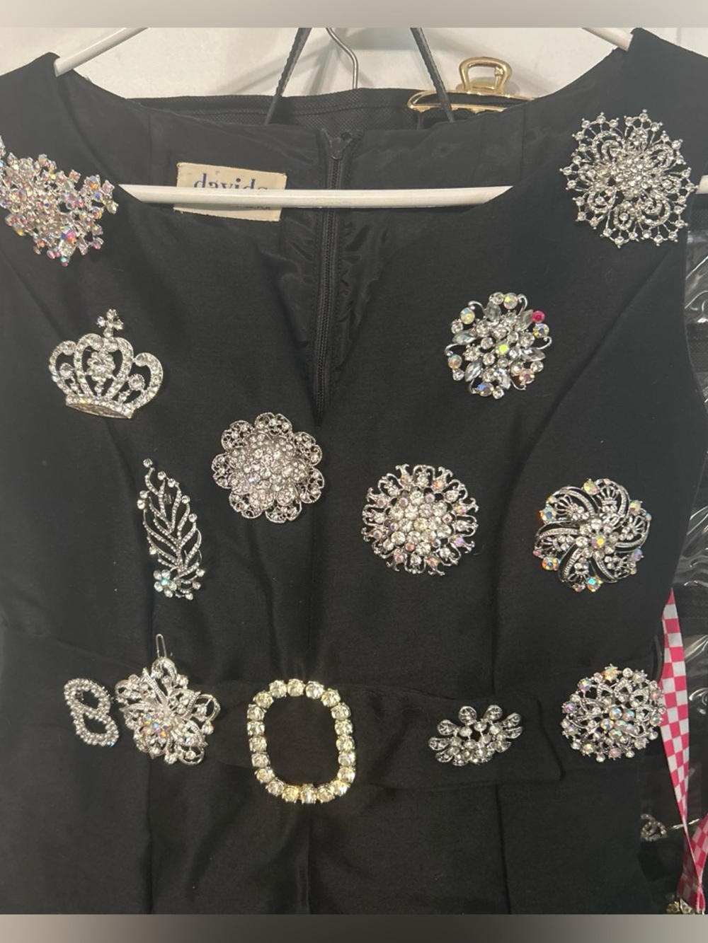 Vintage Lot 12 Rhinestone Brooches Sparkly Crystal pins & Herve Leger scarf